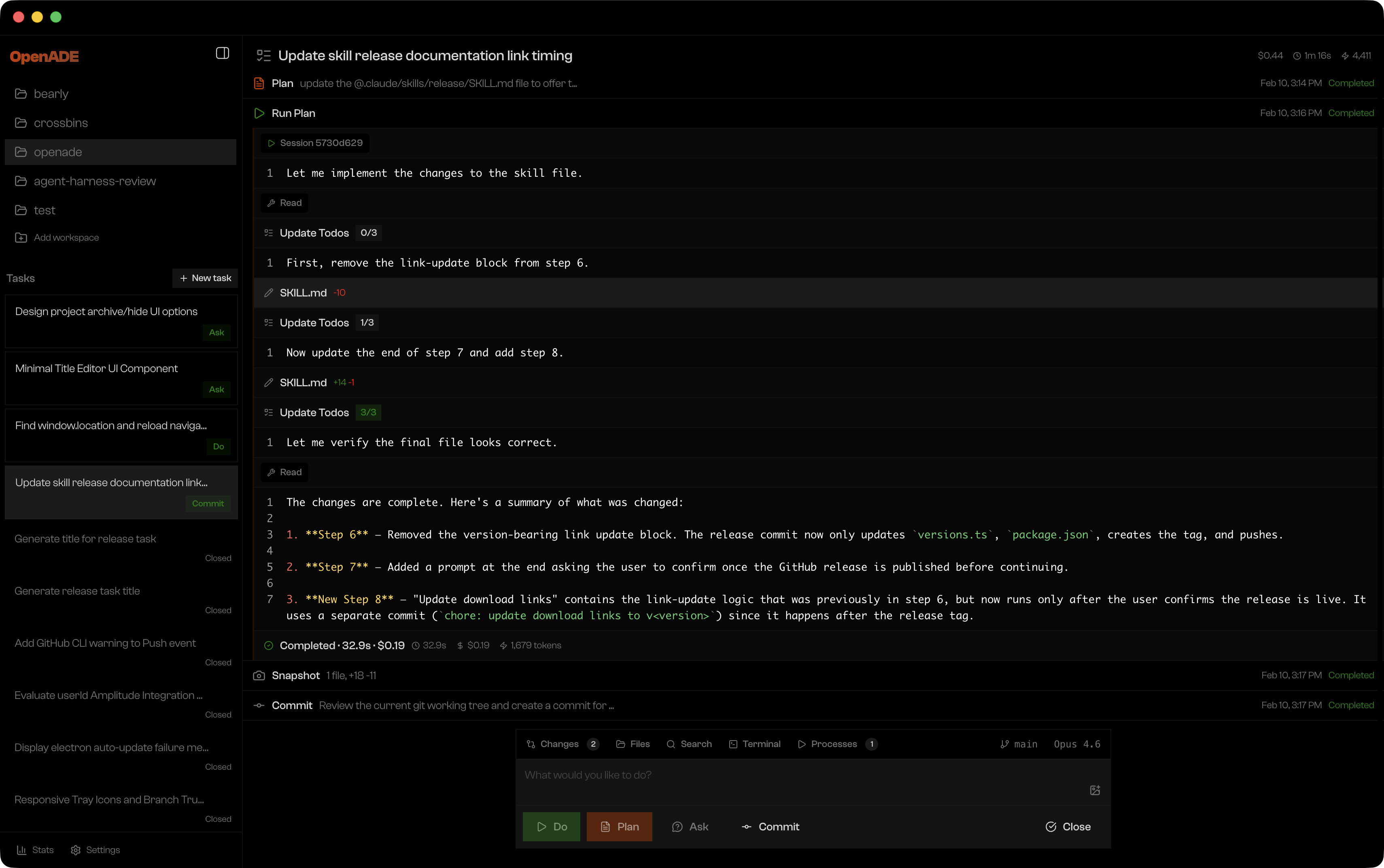 OpenADE application screenshot